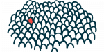 An illustration of one red marker in a sea of white markers.