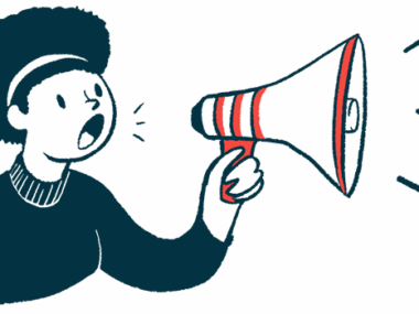 A person makes an announcement using a megaphone.
