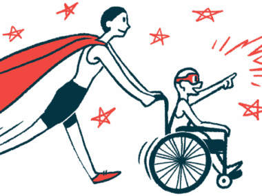 All Wheels Up for airplane accessibility | illustration of child in wheelchair pushed by adult with cape
