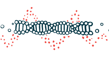 A strand of DNA is shown, with blood vessels making a zig-zag pattern through it.