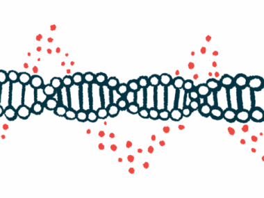 A strand of DNA is shown, with blood vessels making a zig-zag pattern through it.