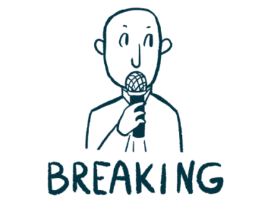 An announcement illustration shows a person using a hand-held microphone above the word 