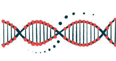 This illustration of a DNA strand shows its double-helix structure.