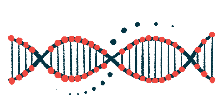 An illustration of a DNA strand highlights its double-helix structure.