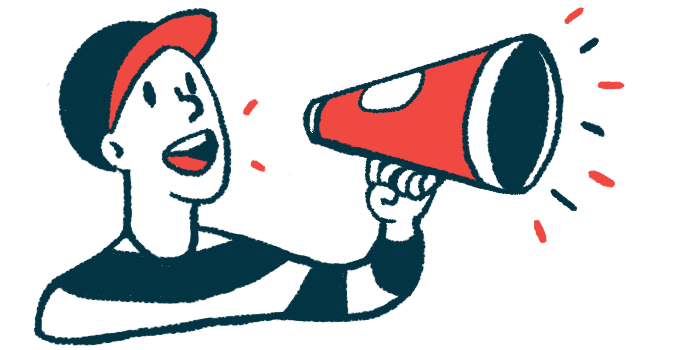 An announcement illustration shows a person wearing a baseball cap speaking with a megaphone.