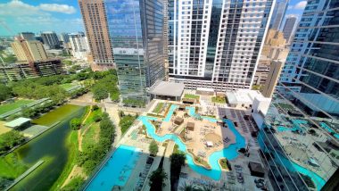 aadc deficiency | AADC News | A view looking down on the Texas-shaped swimming pool at the Marriott Marquis Houston hotel.