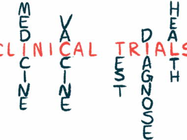 A word puzzle links 'medicine,' 'vaccine,' 'test,' 'diagnose,' and 'health' into the letters of 'clinical trials.'