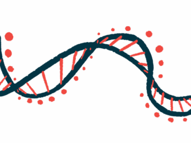 This illustration of a ribbon of DNA highlights its double-helix structure.