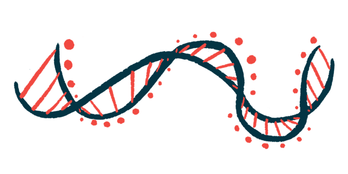 A ribbon of DNA is shown.