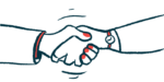 This illustration shows a handshake between two people.