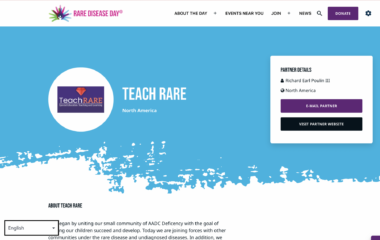 A screenshot from the Rare Disease Day website highlights the nonprofit organization Teach RARE.