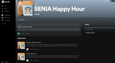 A screenshot of the SENIA Happy Hour podcast on Spotify.