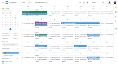 A screenshot of Google Calendar shows a typical week for the author. Items are color coded for easy identification and reminding.