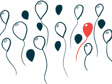 In this illustration of rare, a single red balloon is surrounded by more than a dozen white and black ones.