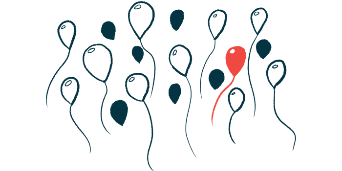 A red balloon is surrounded by white and black ones, to convey the concept of rare.