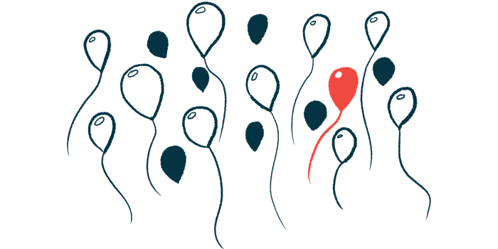 A red balloon is surrounded by white and black ones, to convey the concept of rare.