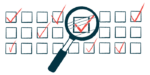 Illustration of a magnifying glass over a checkmarked box.