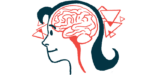 An illustration shows the human brain in profile inside a person's head.