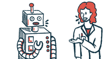 A robot and a doctor talk to each other.