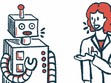A robot and a doctor talk to each other.