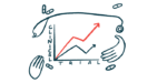 An illustration of a chart denoting a clinical trial with two arrows charting progress, one in a more upward direction.