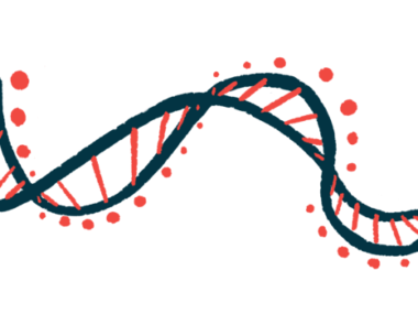 An illustration of a ribbon-shaped DNA strand.